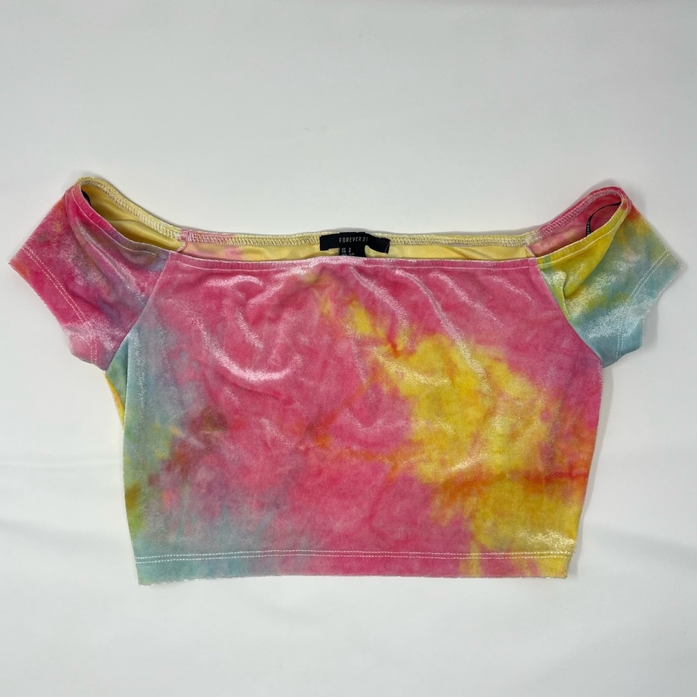 Tie Dye Crop Top Color Cropped Shirt Y2K Baby Tee Dyed Shirt Neon Bright Island - Picture 16 of 17